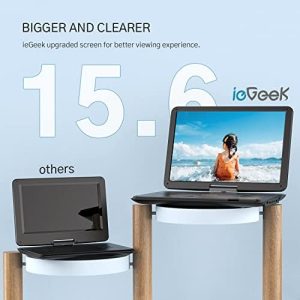 ieGeek 17.5″ Portable DVD Player with 15.6″ Swivel HD Large Screen, 6 Hrs 5000mAH Rechargeable Battery, High Volume Speaker, Support USB/SD Card/Sync TV, Car Charger, Remote Control, Region-Free