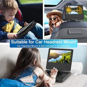 9.5″ Portable DVD Player with 7.5″ Swivel Display Screen, 5-Hour Built-in Rechargeable Battery, Car DVD Player,Supports SD Card/USB/CD/DVD and Multiple Disc Formats, High Volume Speaker,Black……