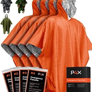 PREPARED4X Emergency Rain Poncho with Mylar Blanket Liner – Survival Blankets for Car – Heavy Duty, Waterproof Camping Gear