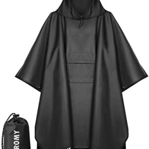 PTEROMY Hooded Rain Poncho for Adult with Pocket, Waterproof Lightweight Unisex Raincoat for Hiking Camping Emergency