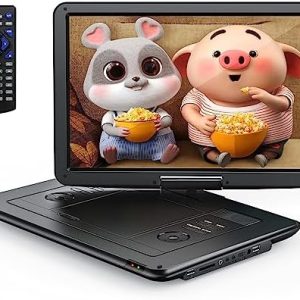 YOTON 17.5″ Portable DVD Player with 15.5″ HD Swivel Screen for Car and Kids, 4-6 Hours Working Time with Built-in Battery, Dual Stereo Speakers, USB/SD/AV/Audio/Gamepad Support [Not Support Blu-Ray]